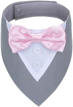 ADOGGYGO Formal Dog Tuxedo Wedding Pet Bandana Collar with Bowtie, Adjustable Birthday Wedding Formal Tux Costumes for Medium Dogs Pets (M, Grey)