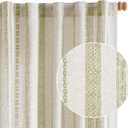 jinchan Linen Blend Boho Curtains for Living Room, 84 Inch Long Green Printed on Beige Retro Farmhouse Bohemian Geometric Drapes, Light Filtering Back Tab Curtains 2 Panels (50"W x 84"L (Pack of 2))