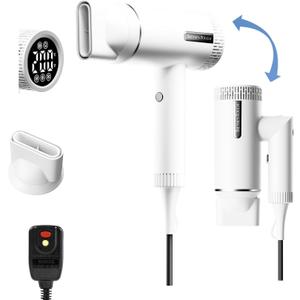 Hair Dryer, High-Speed Ionic Blow Dryer, Powerful 1600 Watt Motor for Fast Drying and Straight & Wavy Hair, Foldable, Lightweight Hairdryer with Magnetic Suction Nozzle for Home Salon Travel (White)