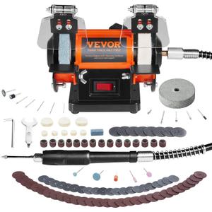 VEVOR Bench Buffer Polisher, Bench Buffer Grinder Polishing & Buffing Machine for Metal/Jewelry/Wood/Jade/Plastic/Silver DIY, with Wool/Abrasive Fiber Wheel/Grinding Wheel,100pcs Tools, 3590RPM (Black)