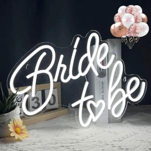 Bride to be Neon Sign, White LED Neon Light Signs USB Wedding Light Signs for Bridal Shower Bachelorette Engagement Party Backdrop with 15 Pcs Balloon