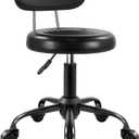 Rolling Stool with Wheels Swivel Stool with Back Height Adjustable Chair PU Leather Rolling stools Ideal for SPA Salon Home Office Drafting Work (Black)