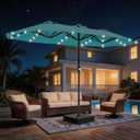 AreShark 13 FT Patio Umbrella with Solar Lights, Double-Sided Outdoor Table Umbrellas with Crank, Large Rectangular Market Umbrella for Porch, Lawn, Pool, Backyard, Lake Blue