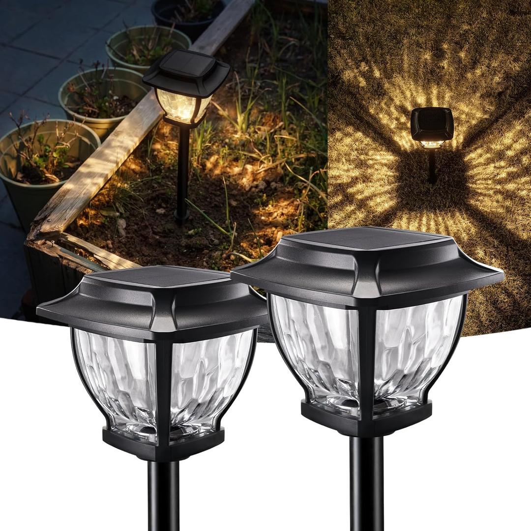 Solar Pathway Lights, Super Bright Solar Lights Outdoor Waterproof, 2 Pack Glass Solar Garden LED Lights, Landscape Lighting Decorative for Path, Yard, Patio, Walkway, Driveway, Slate Black