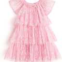 Arshiner Little Girl Dresses Ruffle Sleeves Tiered Tulle Tutu Dress Toddler Girls Summer Fashion Clothes 2-7T (Pink)