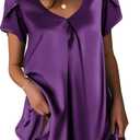 Ekouaer Women's Satin Nightgown Short Sleeve Sleepdress V-Neck Sleepwear Loose Silk Sleepshirt (Purple)