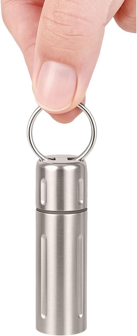 Titanium Large Size Keychain Pill Holder Pill Container with Carabiner Pill Case, Portable Pill Case for Purse, Backpack, Keyring Watertight Travel Pill Container for Medicine (Silver)