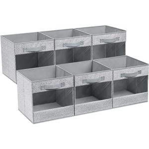 DIMJ Cube Storage Bin, 6 Pack Collapsible Storage Bins, Cube Storage Organizer with Window, Fabric Storage Bins for Shelves, Closet Baskets for Clothes, Toys, Books (Gray)