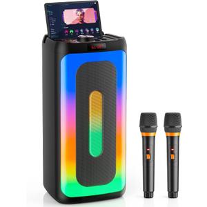 Karaoke Machine with 2 Wireless Microphones, Portable Bluetooth Karaoke Speaker for Adults & Kids, PA System Speaker for Gatherings,Home Party,Outdoor,Camping, Support USB/TF Card/AUX in