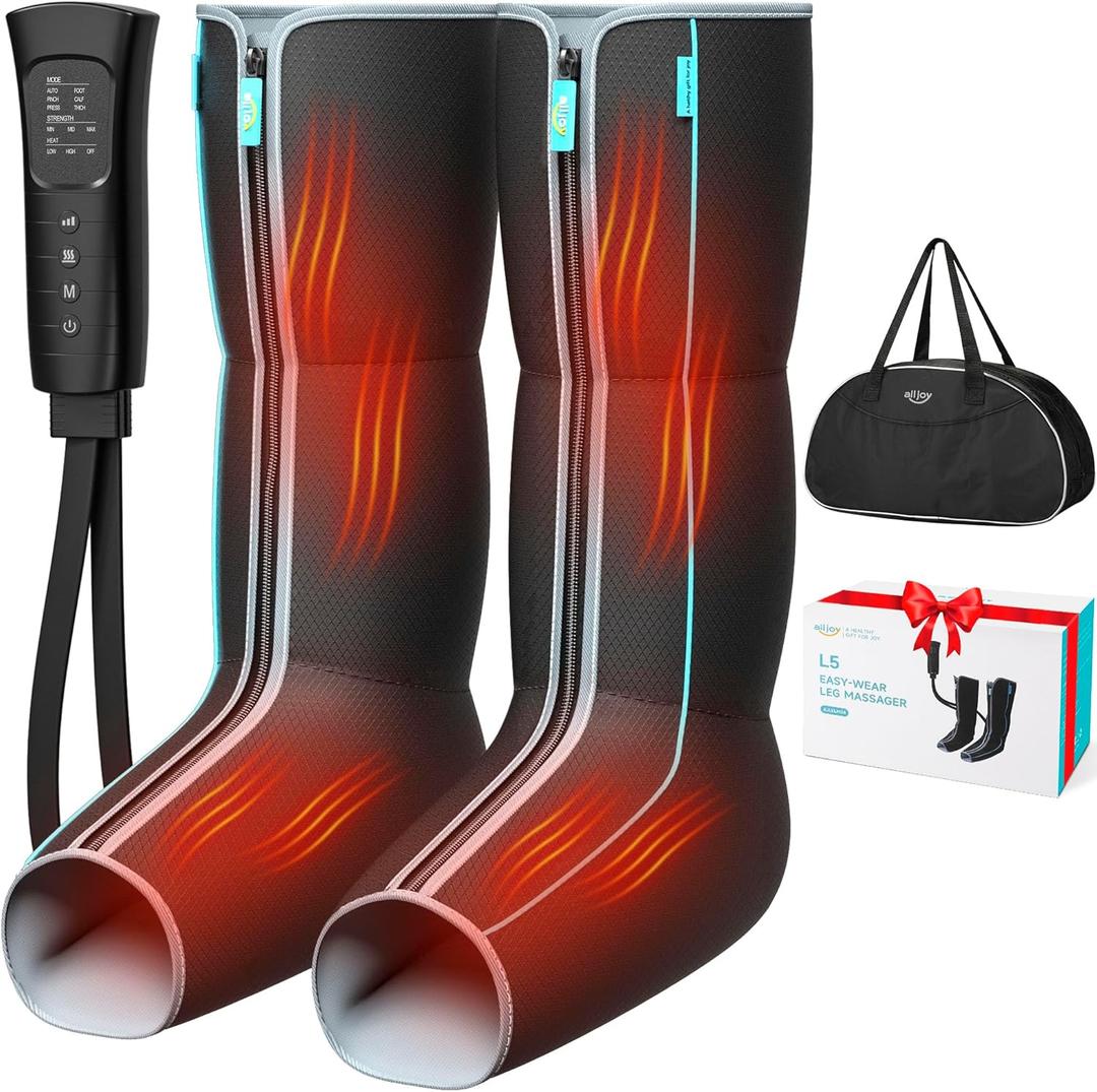 ALLJOY Leg Massager with Heat and Compression, Zipper Leg Massager for Circulation and Pain Relief, Birthday Gifts for Dad Men Mom Women, Helpful for Lymphedema Edema RLS
