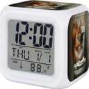Funny Animal Alarm Clock Squirrel Sitting on Toilet 7 Colors LED Night Light Battery Operated Digital Alarm Clocks with Temperature for Bedroom Office Living Room (White)