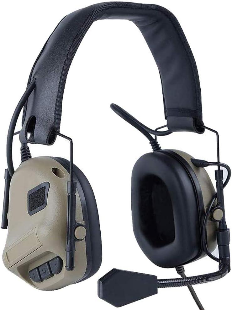 ATAIRSOFT Tactical Headset Wargame Hunting Headphone Without Noise Cancellation Function (Tan), 20.5in~25.2in.