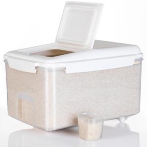 LivLab Mker Rice Storage Container 20 lbs - 15 lbs Airtight Flour Dispenser with Lids & wheel, BPA Free, kitchen organizers for Pet/Cat/Dog Food Storage Container (10 lbs), White