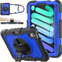 SEYMAC stock Case for iPad mini 7 (A17 Pro) 2024/ Mini 6 8.3'' with Screen Protector Pencil Holder [360 Rotating Hand Strap] &Stand, Drop-Proof Case for iPad mini 7th/6th Generation 8.3", Blue+Black