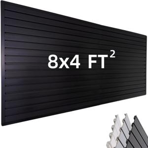 FRAYSCENT Slat Wall Paneling Garage Wall Organizer, Slatwall Panels Garage Tool Organizer Wall Mount Garage Slat Wall Storage Systems, Slat Board PVC Wall Panels Garage Storage (Black, 8ftx4ft)