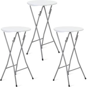 Hoteam 3 Pack Round Folding Table Round Cocktail Tables 23.6 x 44 Inch White High Top Table Portable Pub Bistro Highboy Furniture Table for Party, Backyard, Wedding, Indoor Outdoor Banquet, Events, 23.6 x 44 x 39.4 inches