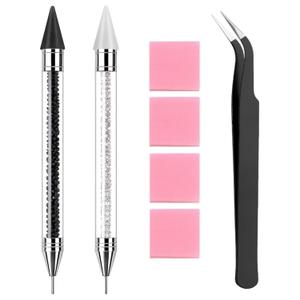 2 Pack Rhinestone Picker Tool Dotting Pen with Tweezer, Wax Pencil for Rhinestones, Gem Picker Pen Diamond Jewel Applicator, Rhinestone Tools Kit for Bedazzling DIY Nail Art