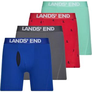 Lands' End Mens Underwear 4 Pack Mens Boxer Briefs for Men Breathable Double Brushed Polyester (Blue, M)