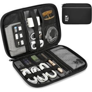 Electronic Organizer Travel Case, All-in-One Portable Cable Organizer Bag for Storage, Cord Organizer Tech Accessories for Cables, Chargers, Power Bank, Flash Drive, SD Card (Black)