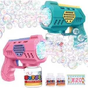 Eaglestone Bubble Guns for Toddlers 2 Packs, LED Light Automatic Bubble Machine Gun for Kids 4-8, Bubble Toys with Bubble Solution,Concentrate, Bubble Blaster Party Favor, Summer Outdoor Toys Gift (Green,pink)