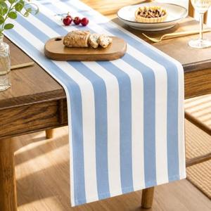 Folkulture Table Runner 108 Inches Long Blue & White Striped Cotton Coastal Farmhouse Table Runner for Dining Table, Summer Table Decor, Kitchen Decor, Wedding & Housewarming Gifts