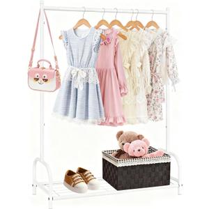Kids Clothing Rack, Small Clothes Shelf with Metal Storage Shelf, Kids Dress Up Storage Rack, (White)