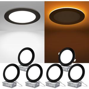 ZYC Canless LED Recessed Lighting 6 Inch 6 Pack 5CCT Ultra-Thin Downlight Lights with Night Light Mode,12W 1100LM Dimmable Retrofit Wafer Recessed Ceiling Light,1800K to 6000K ETL,FCC (Black)