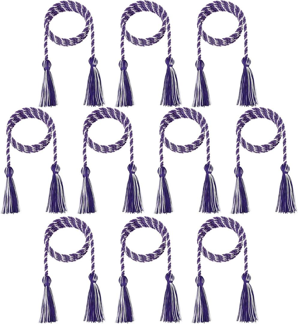 10 Pieces Graduation Cords Polyester Graduation Honor Braided Cords with Sewing Tassels for Bachelor, Master, Doctor 68" Long (Purple White)