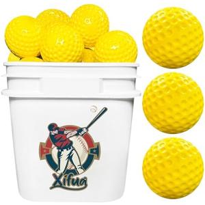 Xifua Bucket Pitching Machine Baseballs 16 Pack - 60 MPH High Bouncy Yellow Dimpled Practice Balls | Lightweight & Durable for Batting/Fielding Training | Indoor/Outdoor All Ages