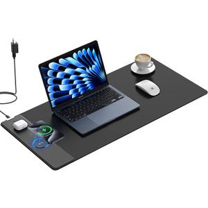 TopMade Wireless Charging Mouse Pad, Gaming Mousepad Home Office Large Desk Pad with Ultra-Smooth Surface, Non-Slip Base, Waterproof Keyboard Mat (Includes 20W PD Power Adapter & 6.56ft Woven Cable) (Black-31.5"x15.8"-with Adapter)