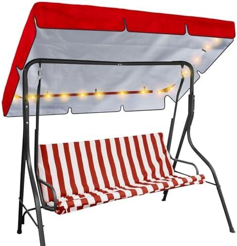 GliCraft LED Lighted Porch Swing Canopy Replacement Waterproof LED Swing Canopy Top Cover 2-3 Seat Shade Awning Cover for Garden Outdoor Patio(77 x 49 Inch,Red)