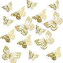 3D Gold Butterflies Wall Stickers - 24pcs, Butterfly Decor for Parties & Birthdays (Style Two)