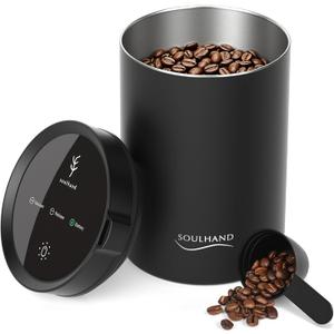 Vacuum Coffee Canister, 1.6L Stainless Steel Airtight Coffee Storage | Electric Auto Vacuum Seal Lid with Touch Screen, Airtight Design for Coffee Beans,Grounds,Food Preservation,Black