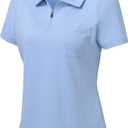 MoFiz Womens Zip up Golf Polo Shirt Short Sleeve Workout Golf Top Moisture Wicking Lightweight Tennis Shirts (Blue, XL)