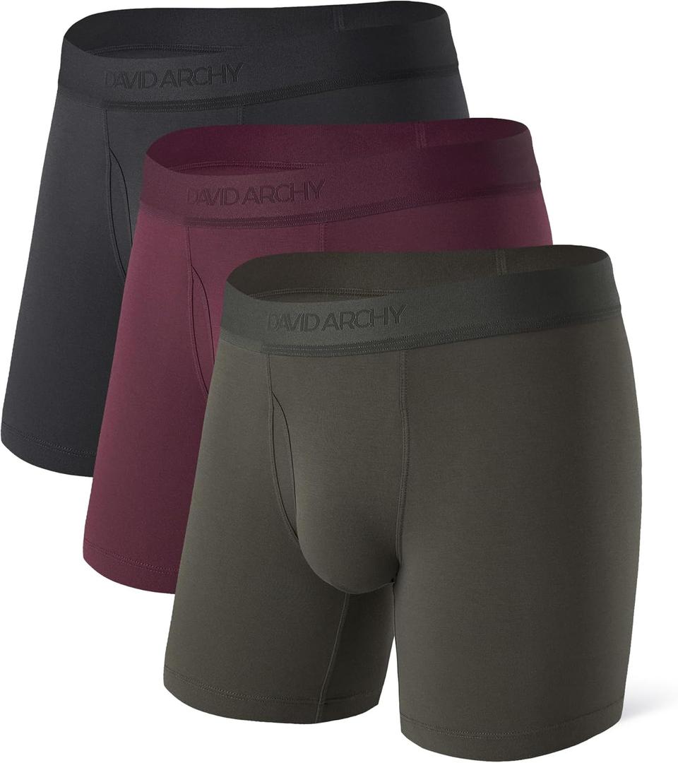 DAVID ARCHY Mens Underwear Boxer Briefs Ultra-Soft Modal Breathable Comfortable with Fly Boxer Briefs for Men 3 Pack(XL,Black/Olive Green/Dark Purple)