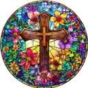 Jigfoxy Wooden Puzzles for Adults, Stained Glass Cross Jigsaw Puzzle with Unique Animal Shaped Pieces, Christian Religious Craft, Christmas Thanksgiving Gift (S-8.5 * 8.5in-100pcs)