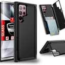 for Samsung Galaxy S24 Ultra Case Wallet Built-in Card Holder 2 Cards+Kickstand, with Screen Protector, for S24Ultra Case Hidden Card, Heavy Duty Shockproof Protection Military-Grade Drop Black
