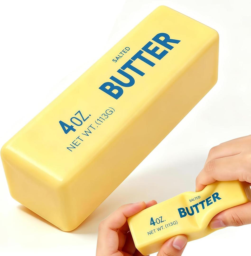2 x Butter Squishy Toys, Slow Rising Squishy Butter Stick Like Squishy Dumplings, Squeeze Toys for Anxiety Relief Party Favors (1 Pcs, Yellow)