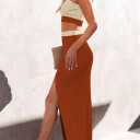 Cutiefox Women's Knit 2 Piece Dress Cami Crop Top High Side Slit Bodycon Long Skirt Set (XS)