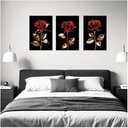 ZXHYWYM Rose Gold Wall Art Set of 3 Black and Gold Flower Painting Prints Red Rose Canvas Pictures Floral Bathroom Bedroom Home Decor Framed (12"x16"x3)