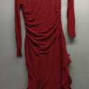 BTFBM Women's Maxi Dresses Spring 2026 Long Sleeve Ruched Bodycon Solid Ruffle Mermaid Cocktail Wedding Guest Dress,Red, S