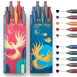 Retractable Colored Gel Pens 0.5MM Fine Point, 10 Vintage Assorted Color Ink Pen Set, Cute Colorful Aesthetic Ballpoint Pen for Writing, Journaling, Note-Taking (Vintage)