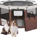 DONORO Dog Playpen 29" Portable Pet Play Pens for Small Dog/Cat/Rabbit/Chicks, Foldable Exercise Kennel Tent Crate Indoor/Outdoor Travel Camping, Removable Top/Bottom (Brown, Small (29"x29"x15"), 8)