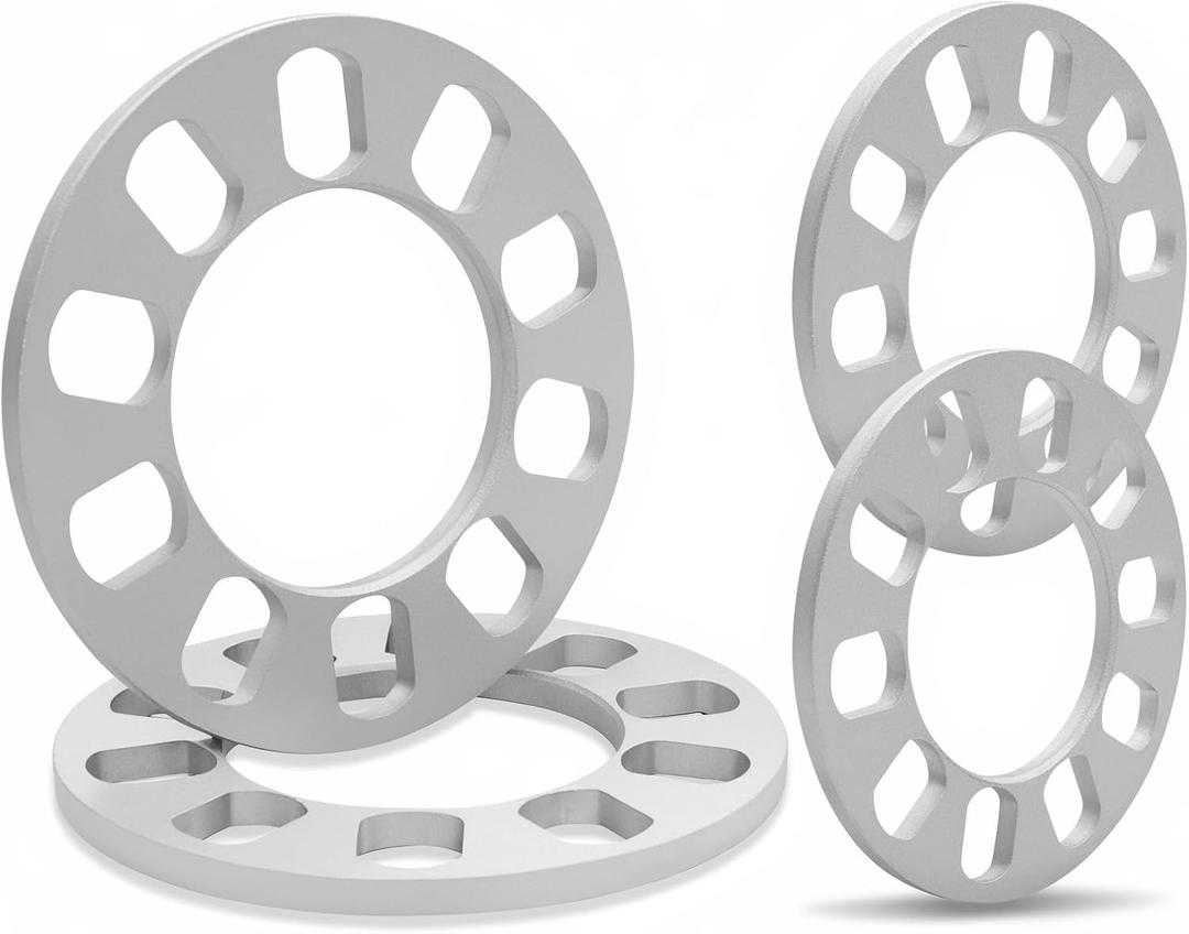 LUJIANI 4 Pack Universal Wheel Spacers, 5/16" (8mm) Die Cast Replacement Wheel Spacer for 5 Lugs Wheels/Rims, Fits 100-120mm Multiple Bolts Pattern, 5x100, 5x108, 5x110, 5x112, 5x114.3, 5x115, 5x120 (Silver)
