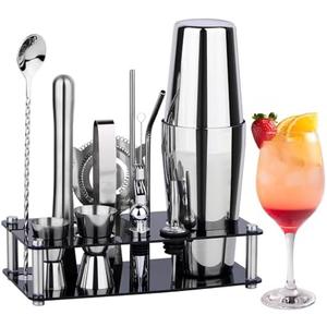 Cocktail Shaker Set Bartender Kit : 15-Piece Bar Tool Set with Acrylic Stand Bars Set with All Practical Bar Accessories, for Drink Mixing, Bar, Home, Lounge & Party, Silver Cocktail Shaker Set Bartender Kit : 15-Piece Bar Tool Set with Acrylic Stand Bars Set with All Practical Bar Accessories, for Drink Mixing, Bar, Home, Lounge & Party, Silver