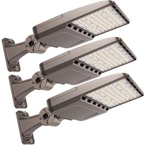 YXL LED Parking Lot Shoebox Lights with Dusk to Dawn Sensor, 21000LM 5000K Daylight, Arm Mount, IP65 Waterproof, Area Lights for Parking Lot & Stadium, 3-Pack