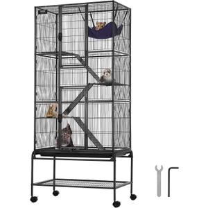 VEVOR 69" Rolling Metal Ferret Cage, Large 4-Tier Cage, Small Animal Cage with Ramps & Tray, Easy to Set up for Pet Mice, Hamster, Guinea Pig, Chinchilla, Squirrel, Hedgehogs, Bunny