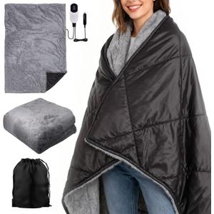 2 IN 1 Reversible Heated Car Blanket 57"x40" Heated Blanket 12V Electric Throw Temp Control Auto Off Portable Travel Blanket for Car Truck RV Van Vehicle Winter Outdoor Camping Road Trip Warmer