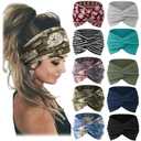 Jesries 10 PCS Women Headbands African Wide Hair Wrap Extra Turban Head Bands for Lady Large Sport Workout Stretch Non-slip Big Hair Bands 