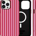 for iPhone 13 Pro Case Cute Striped Phone Case Compatible with MagSafe, Dual-Layer Shock Protection(Hard PC + Silicone) - Aesthetic Protective Phone Cover for Women Girl, Red and Pink